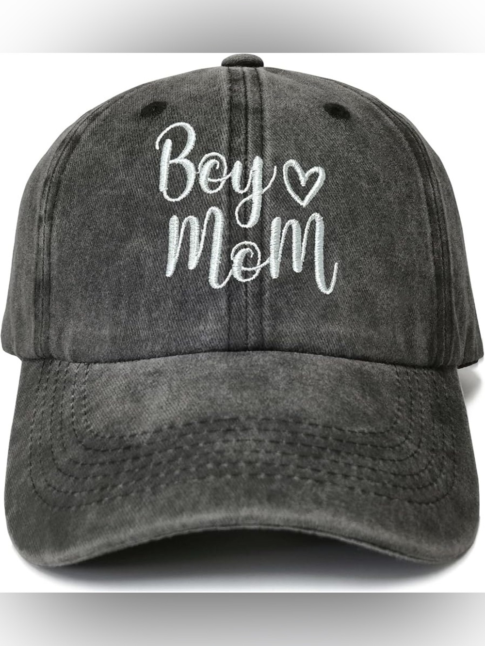 Amazon Washed Black "Boy Mom" Embroidered Baseball Hat